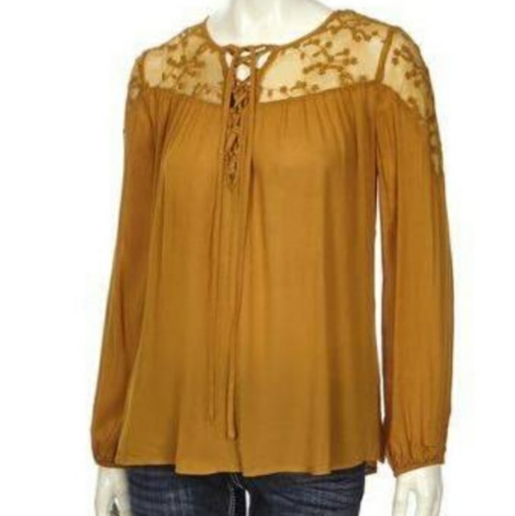 Tarzana mustard sz XL Lace top boho bohemian - Picture 2 of 7